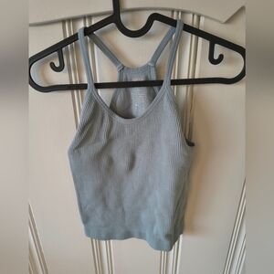 ododos Light Blue Ribbed Crop Tank Top